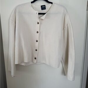 Zara Cream Ribbed Knit Top with Button Trim